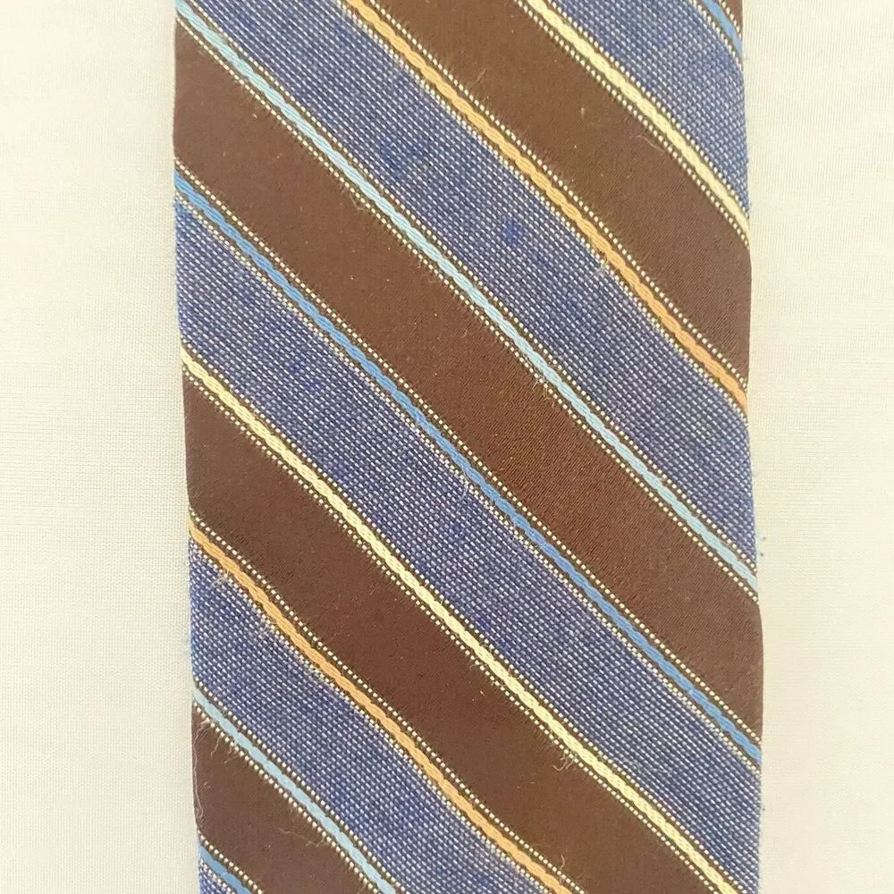 #7710 Hauline Trigere Blue and Brown Mens Striped Necktie, Tie